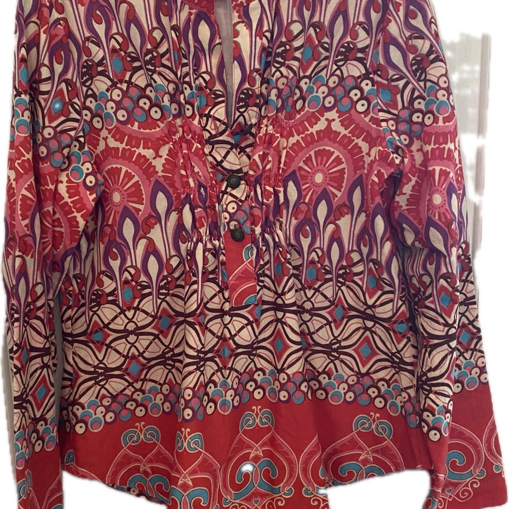 Tracy Porter Red and Blue Patterned Blouse